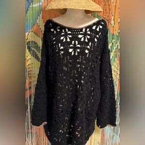 Free People Black Crochet Sweater Tunic